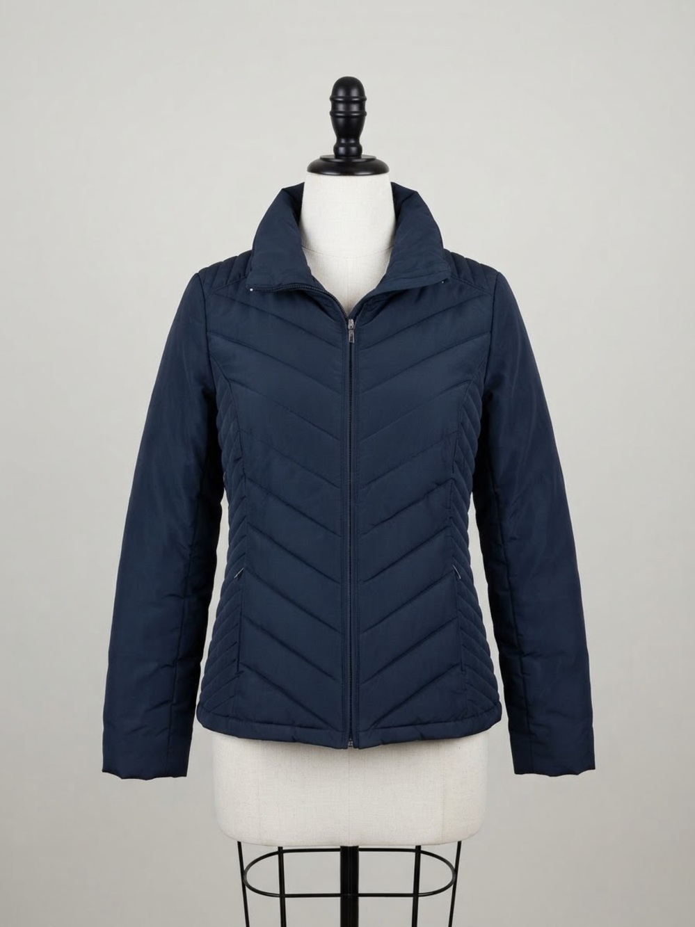 Kenneth Cole Reaction Navy Blue Down Puffer Jacket Quilted Full Zip Small S